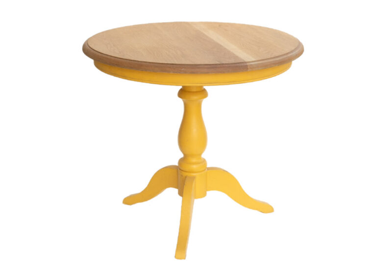 שולחן קפה עגול לסלון בצבע חרדל צהוב